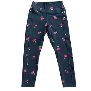 PINK Victoria's Secret Ultimate Cherry Print Black Leggings Medium
